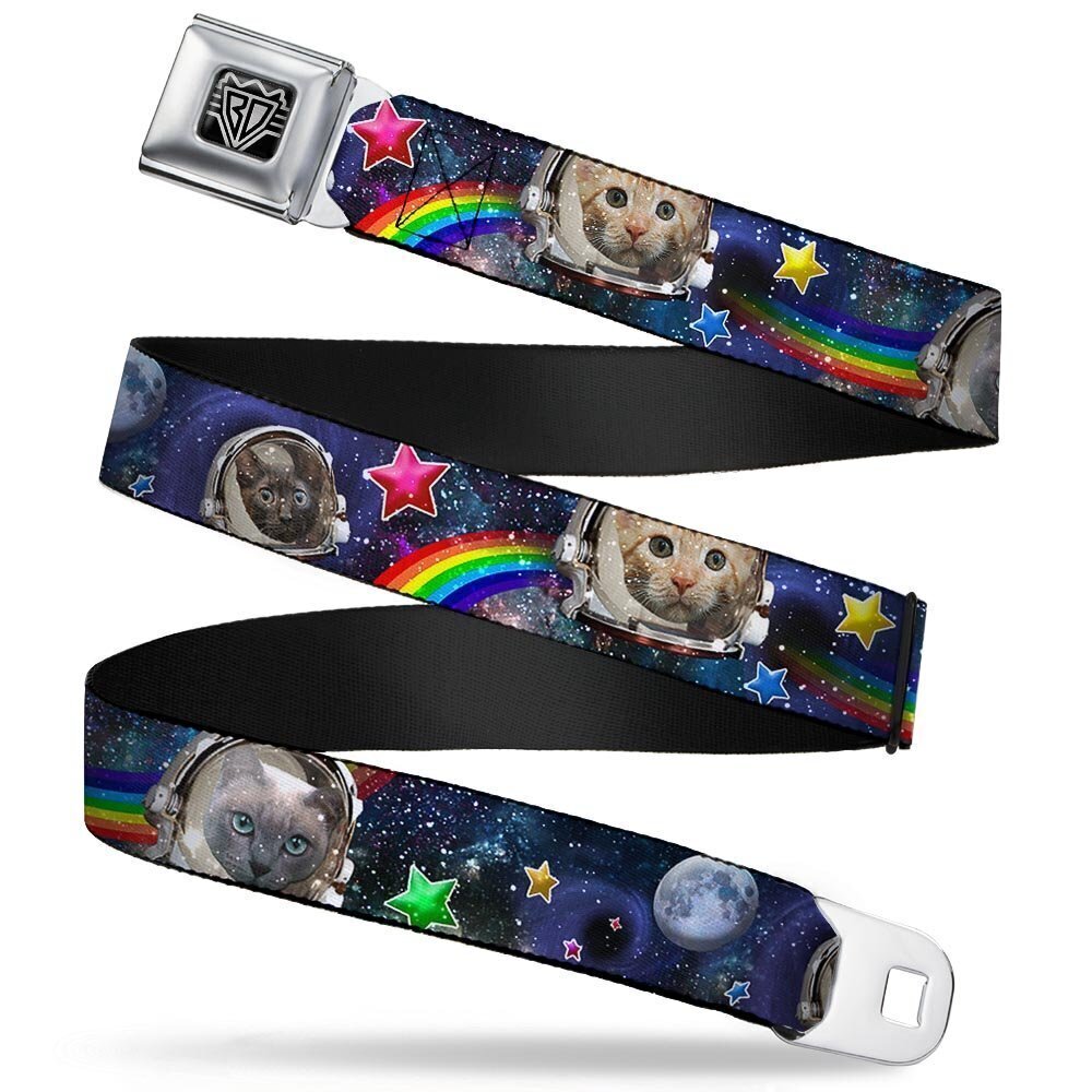 5758 Seatbelt Belt Astronaut Cats in Space/Rainbows/Stars 1.5" Wide